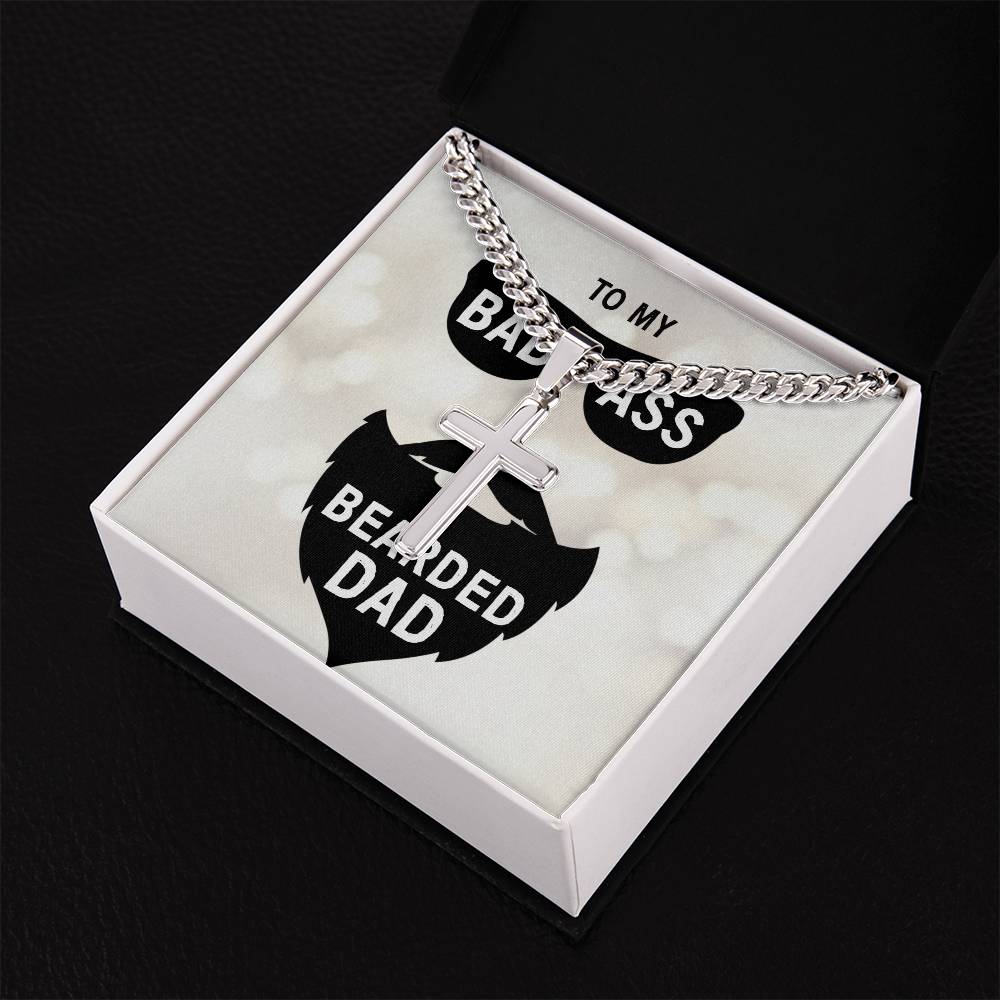Personalized Steel Cross Necklace For My Husband on Cuban Chain w/ MC
