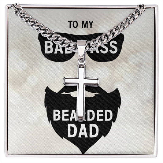 Personalized Steel Cross Necklace For My Husband on Cuban Chain w/ MC