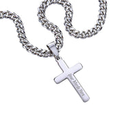 Load image into Gallery viewer, Personalized Steel Cross Necklace For My Husband on Cuban Chain w/ MC
