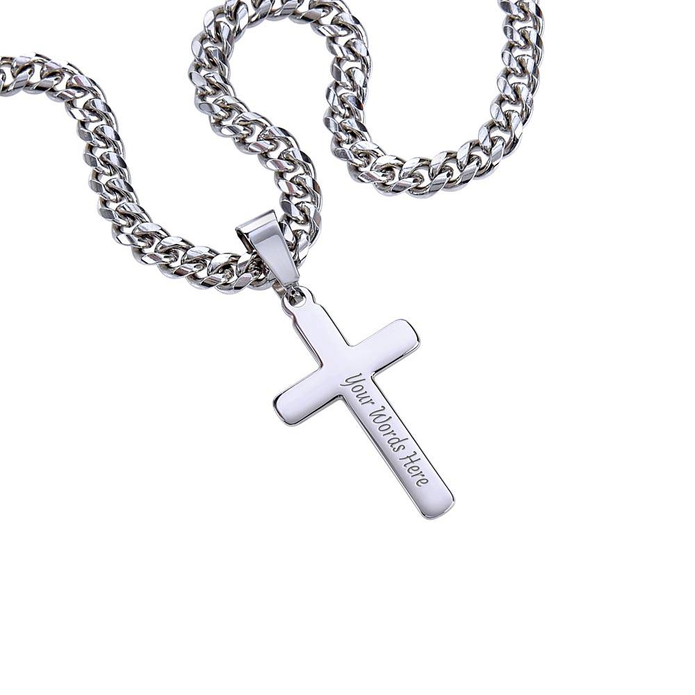 Personalized Steel Cross Necklace For My Husband on Cuban Chain w/ MC