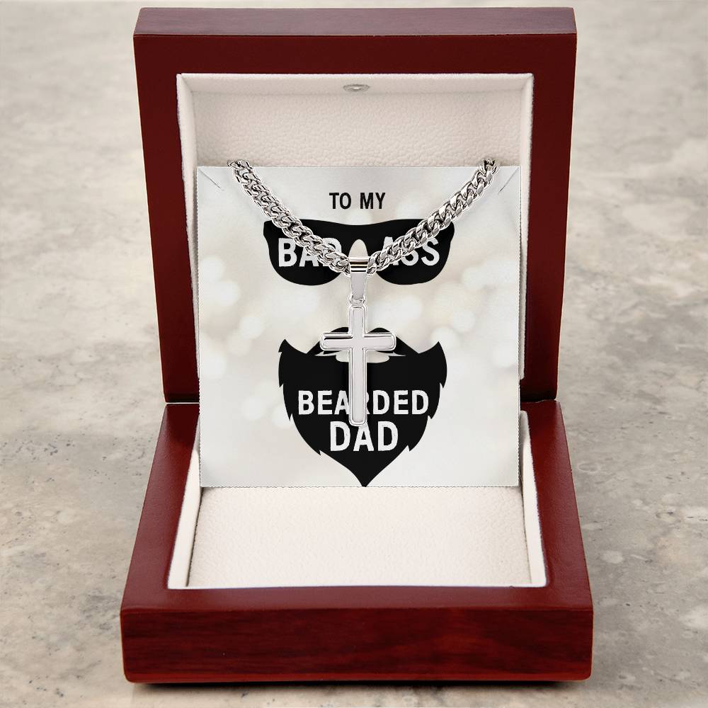 Personalized Steel Cross Necklace For My Husband on Cuban Chain w/ MC