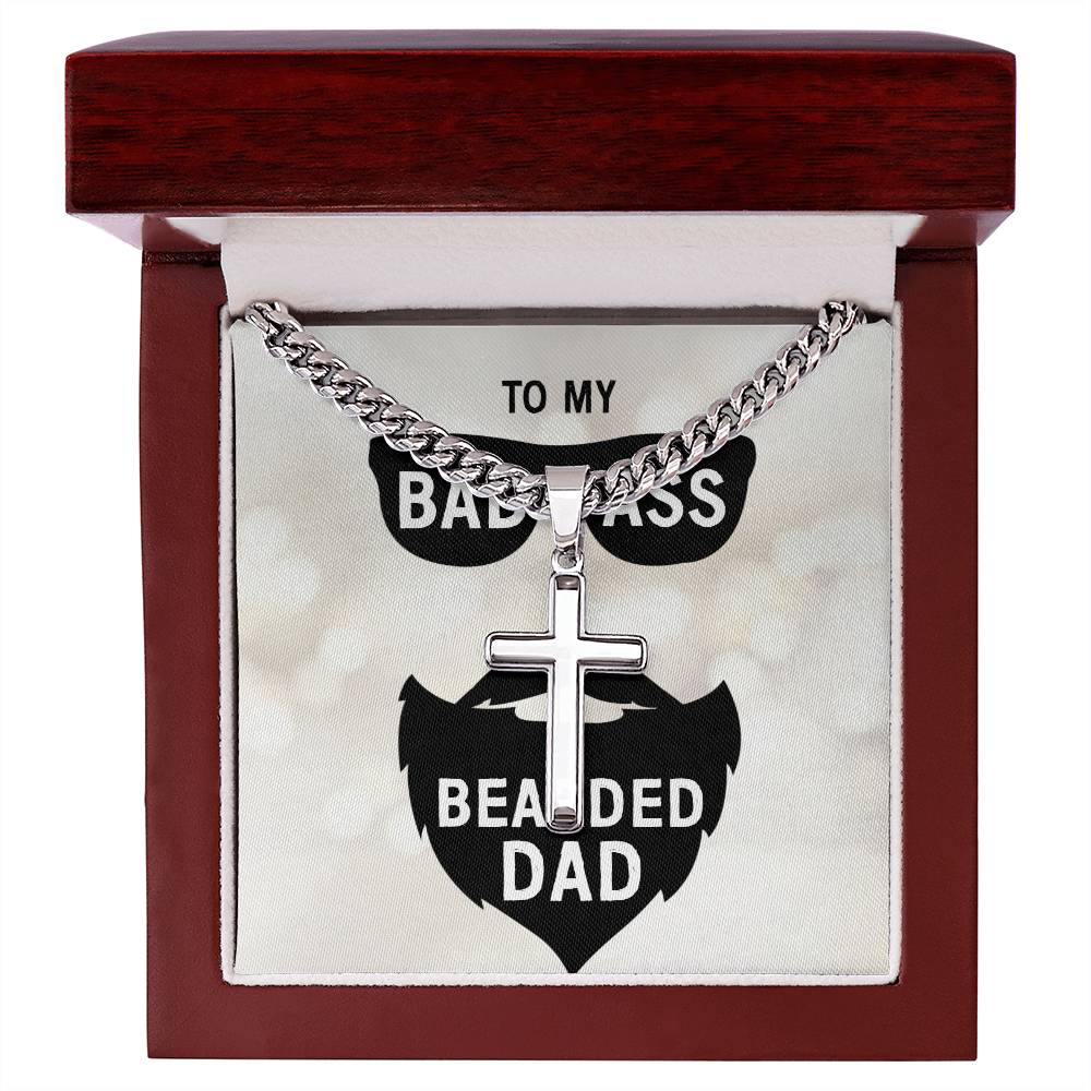 Personalized Steel Cross Necklace For My Husband on Cuban Chain w/ MC
